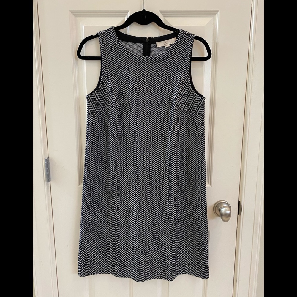 LOFT black and white herringbone patterned dress